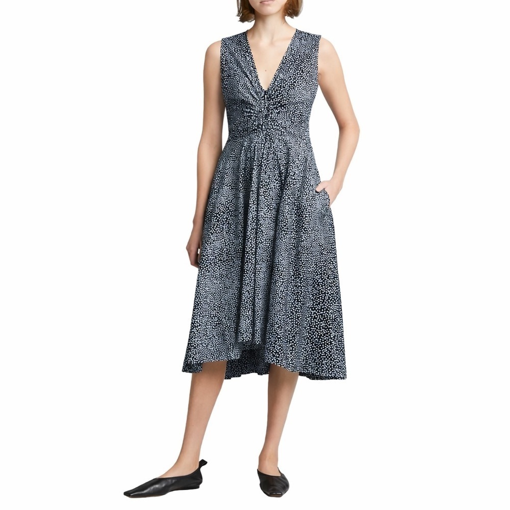 Proenza Schouler Asymmetrical Cotton Polka Dot Zip Front Dress Ruched Bodice